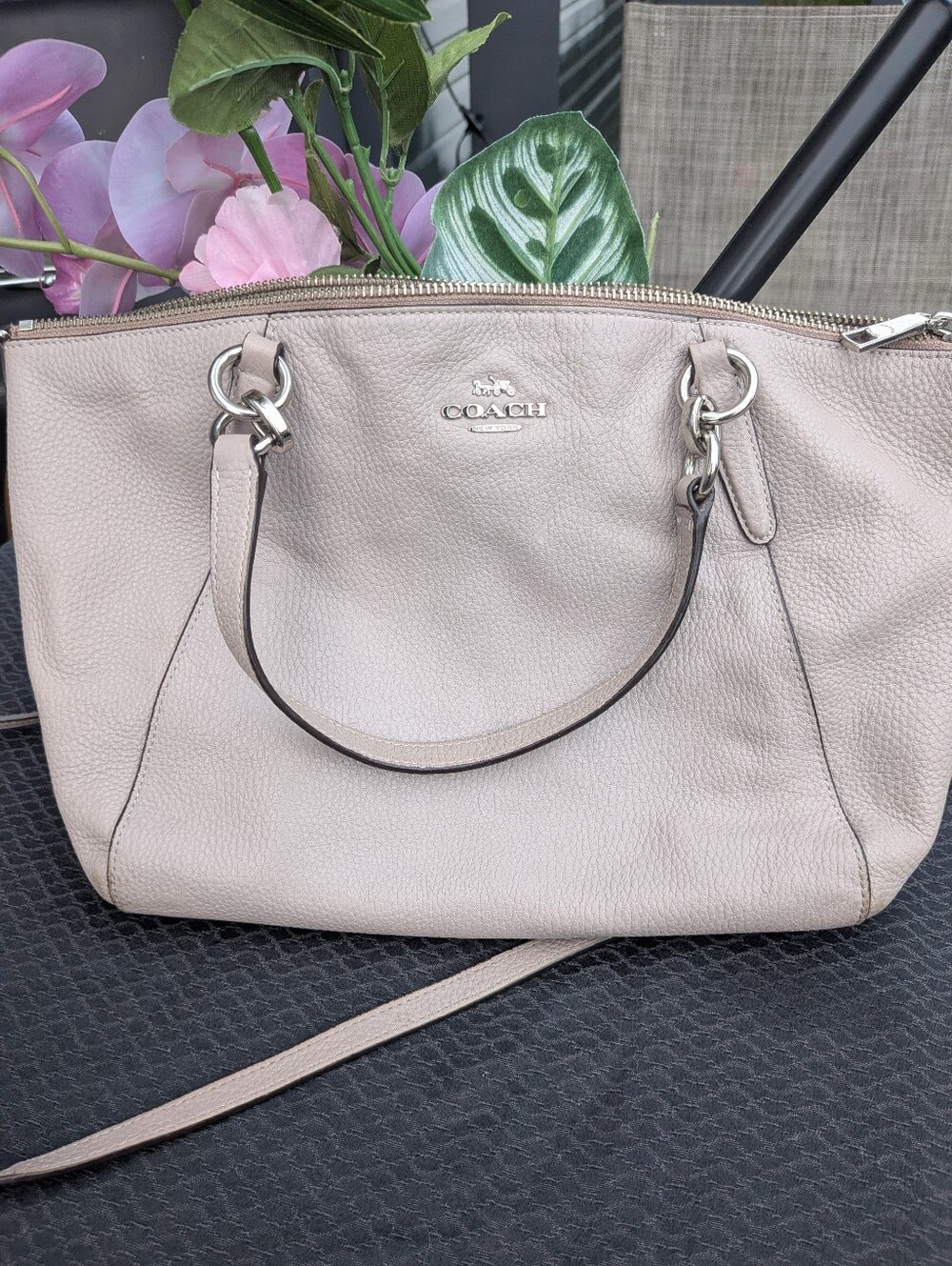 COACH Pebbled Leather Satchel Grey Removable Strap